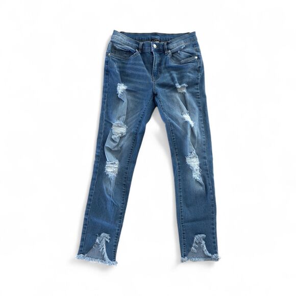 Venus Straight Leg Jeans Women's Size 4 Blue Mid Rise Frayed Hem Distressed - Picture 1 of 10